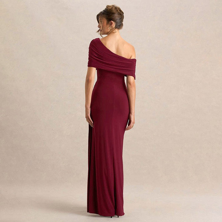 Off-shoulder Maxi Dress with Slit Design - AMAYA