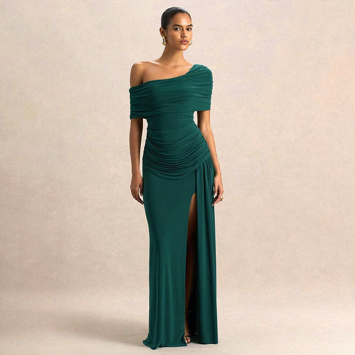 Off-shoulder Maxi Dress with Slit Design - AMAYA