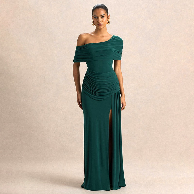 Off-shoulder Maxi Dress with Slit Design - AMAYA