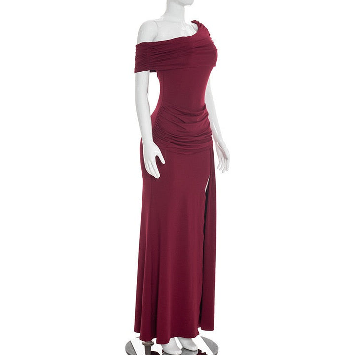 Off-shoulder Maxi Dress with Slit Design - AMAYA