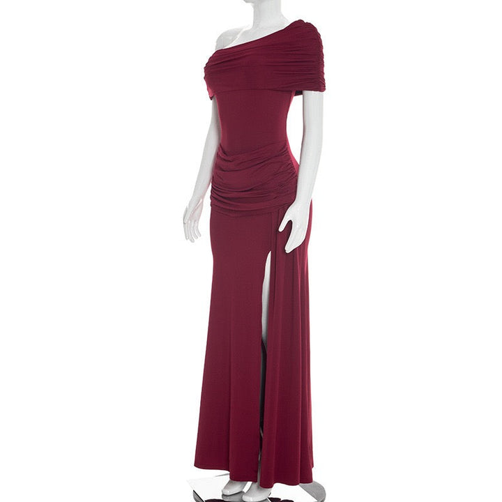 Off-shoulder Maxi Dress with Slit Design - AMAYA