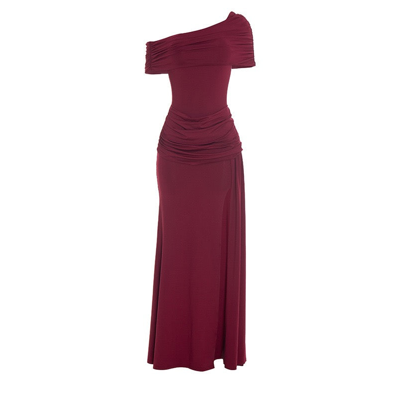 Off-shoulder Maxi Dress with Slit Design - AMAYA