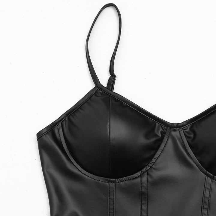 Mini faux leather dress with ruching and pleats - RAYN