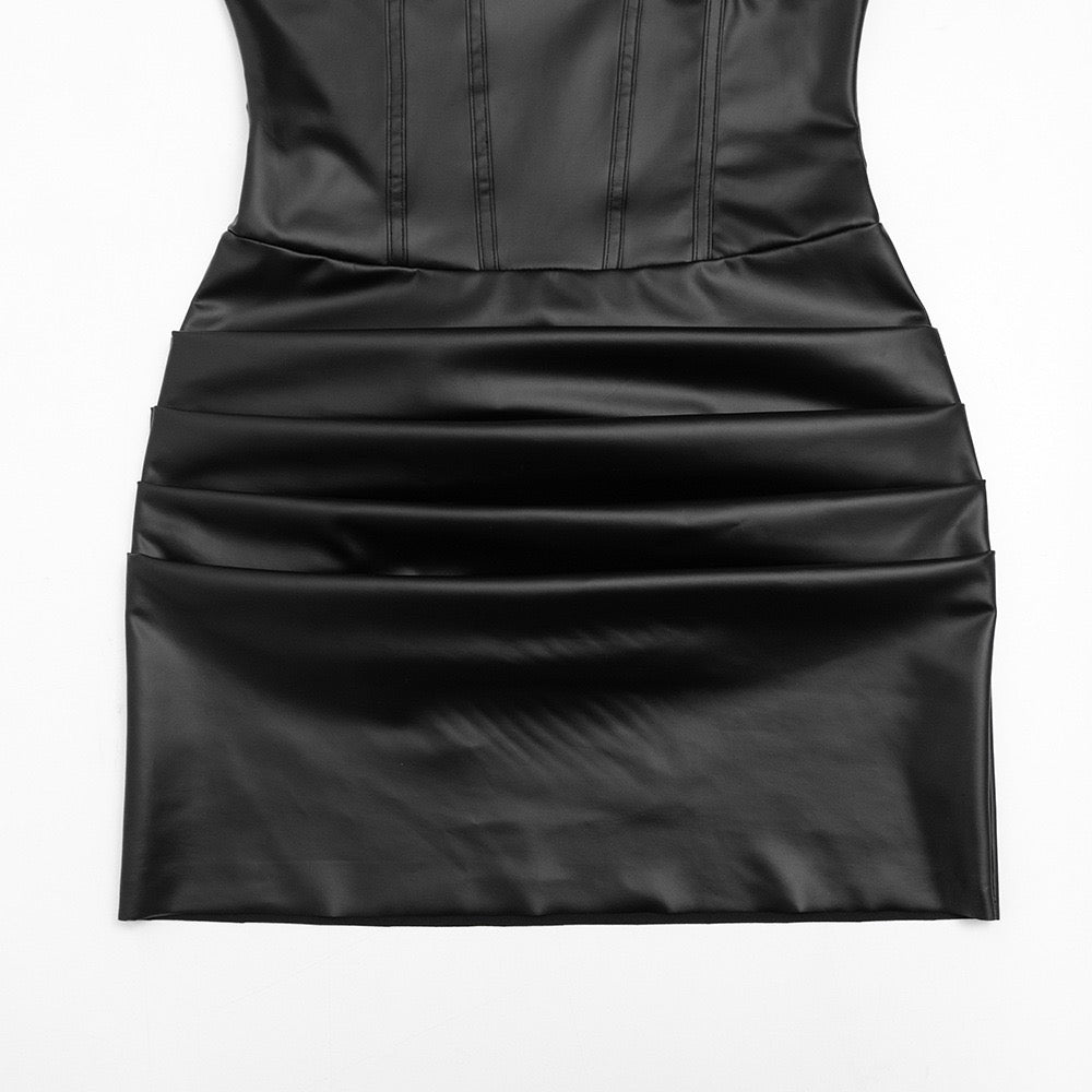 Mini faux leather dress with ruching and pleats - RAYN