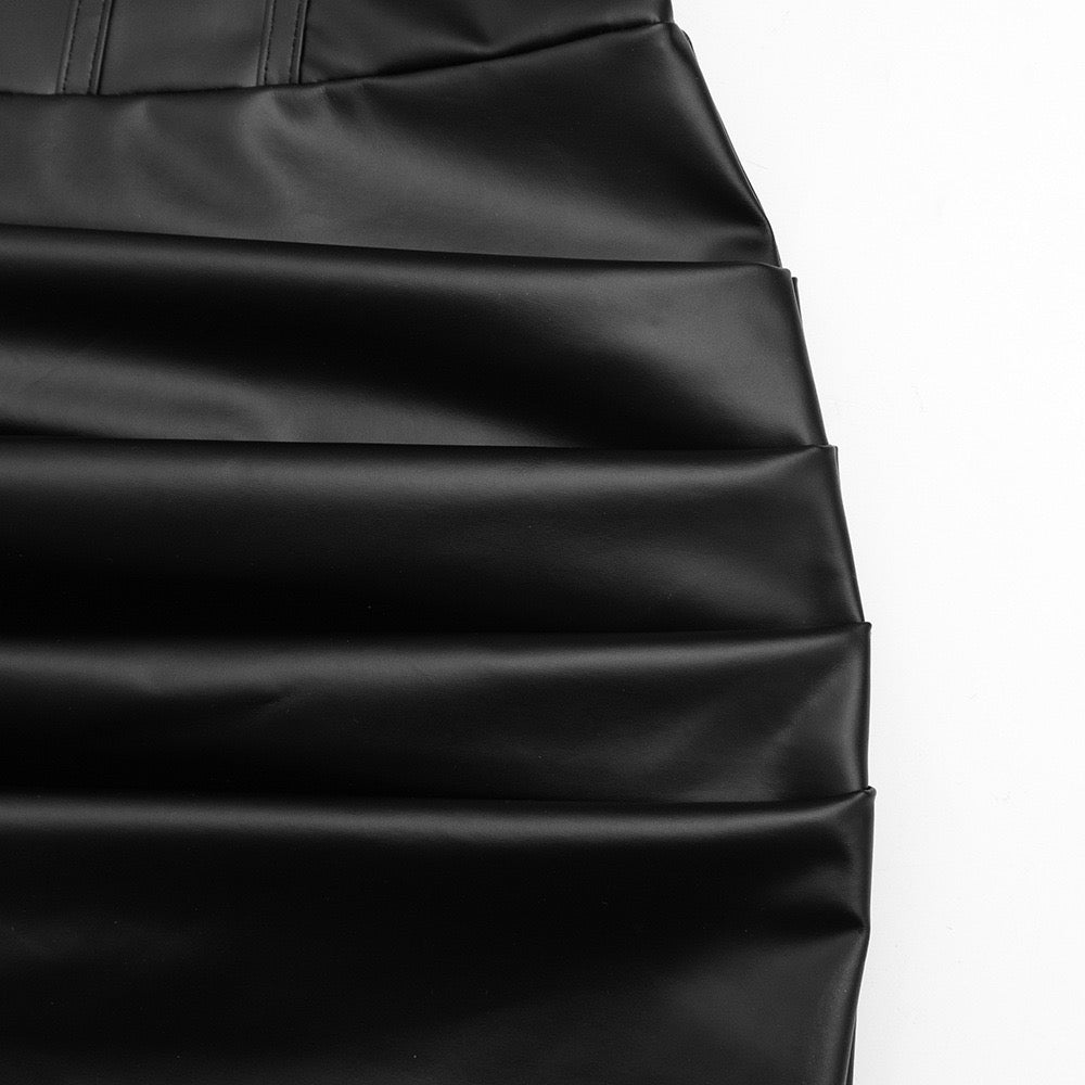 Mini faux leather dress with ruching and pleats - RAYN