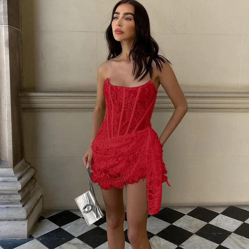 Strapless Lace Mini Dress - Orina