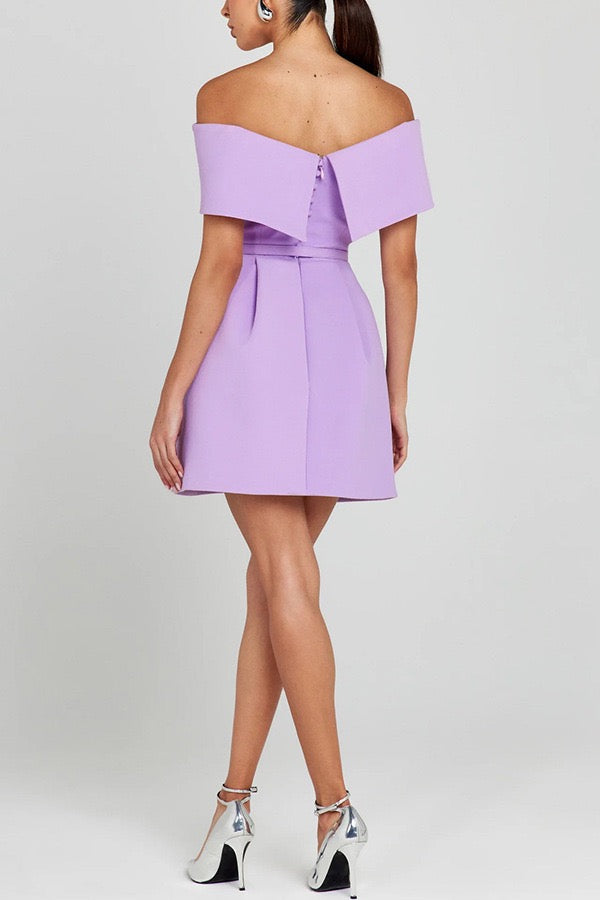 A-line mini dress with off-shoulder, belt, and pockets - Frances
