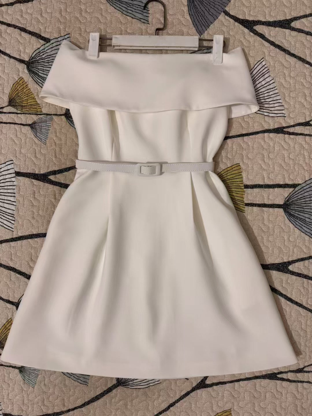A-line mini dress with off-shoulder, belt, and pockets - Frances