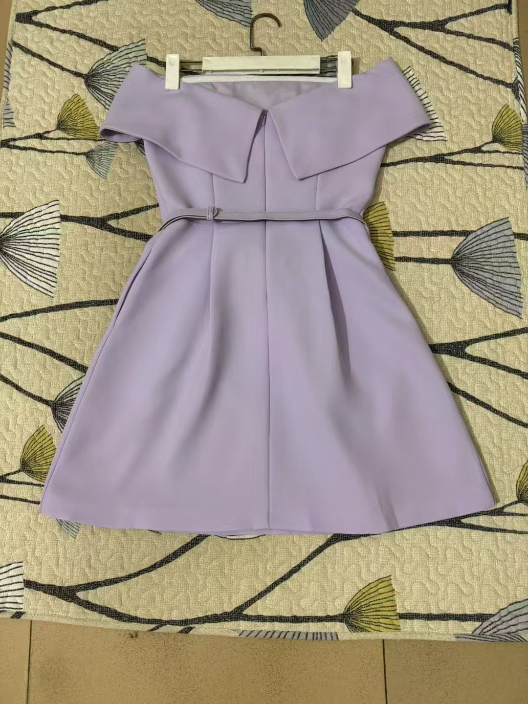 A-line mini dress with off-shoulder, belt, and pockets - Frances