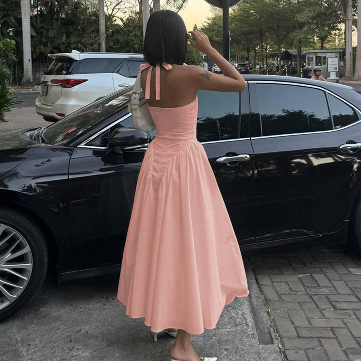 AMALIYA A-line maxi dress with a neck tie and open back
