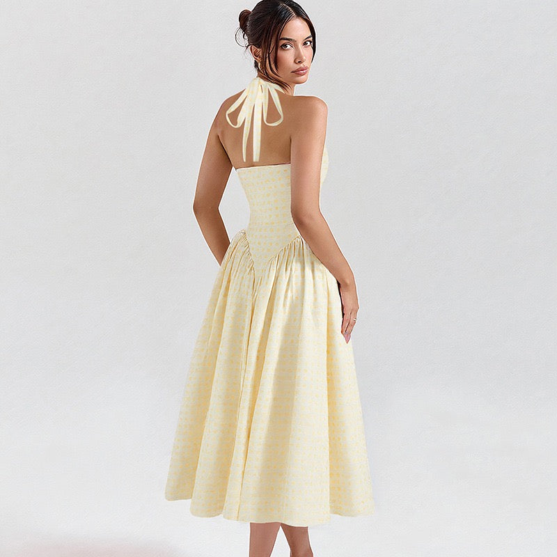 AMALIYA A-line maxi dress with a neck tie and open back