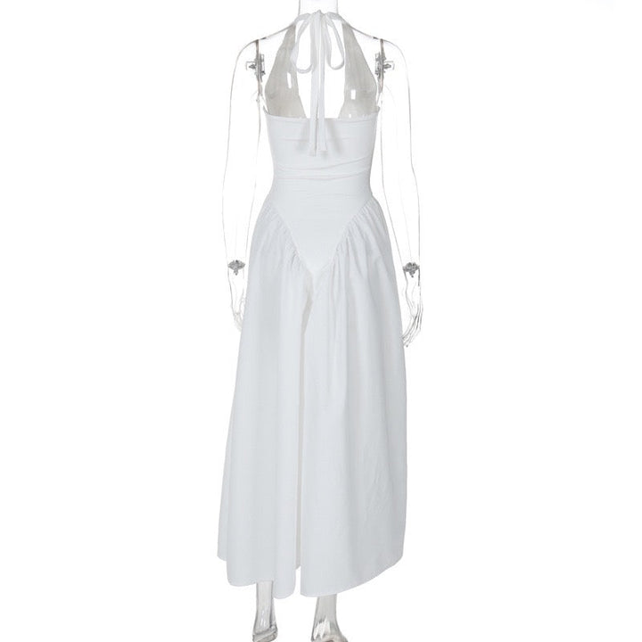 AMALIYA A-line maxi dress with a neck tie and open back