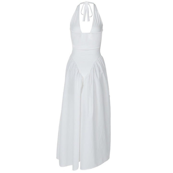 AMALIYA A-line maxi dress with a neck tie and open back
