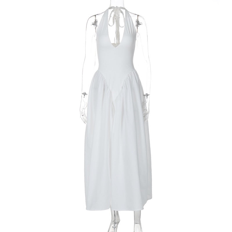 AMALIYA A-line maxi dress with a neck tie and open back