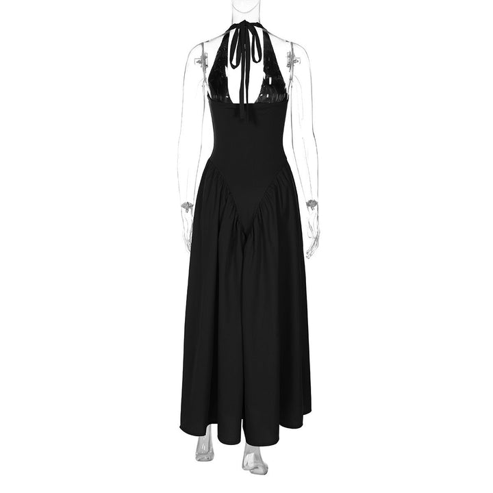 AMALIYA A-line maxi dress with a neck tie and open back
