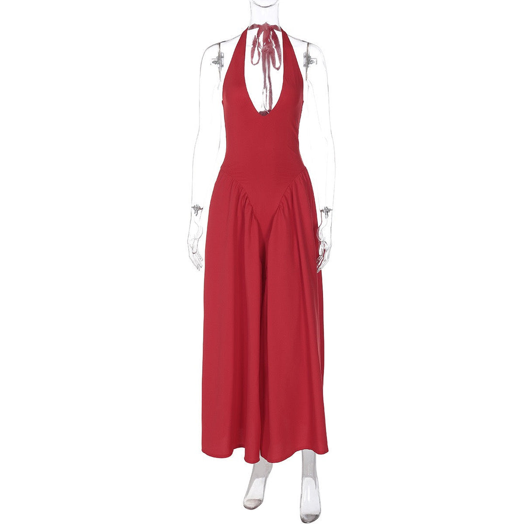 AMALIYA A-line maxi dress with a neck tie and open back