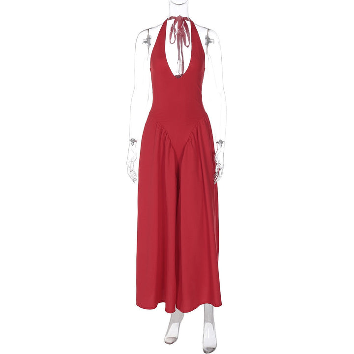 AMALIYA A-line maxi dress with a neck tie and open back