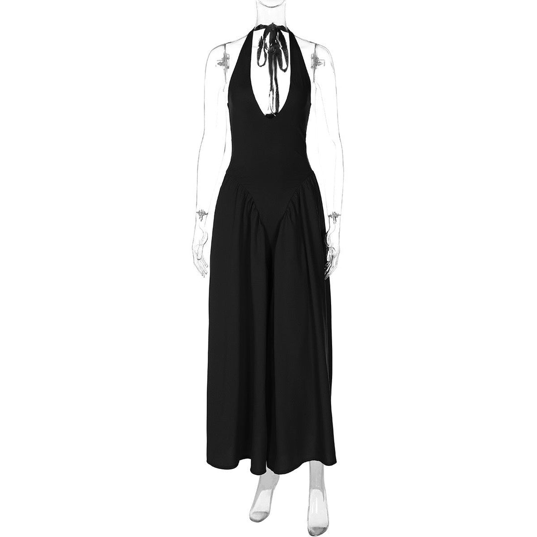 AMALIYA A-line maxi dress with a neck tie and open back