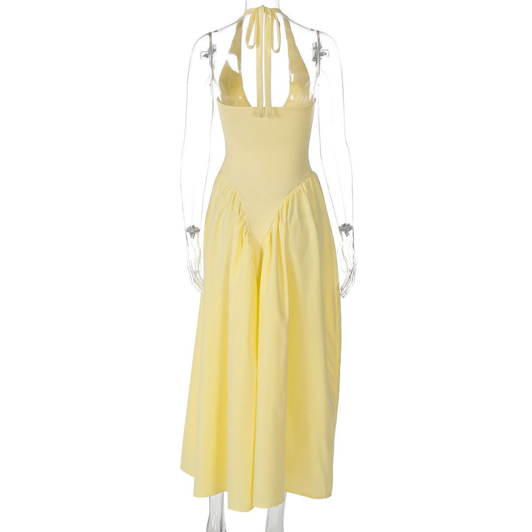 AMALIYA A-line maxi dress with a neck tie and open back