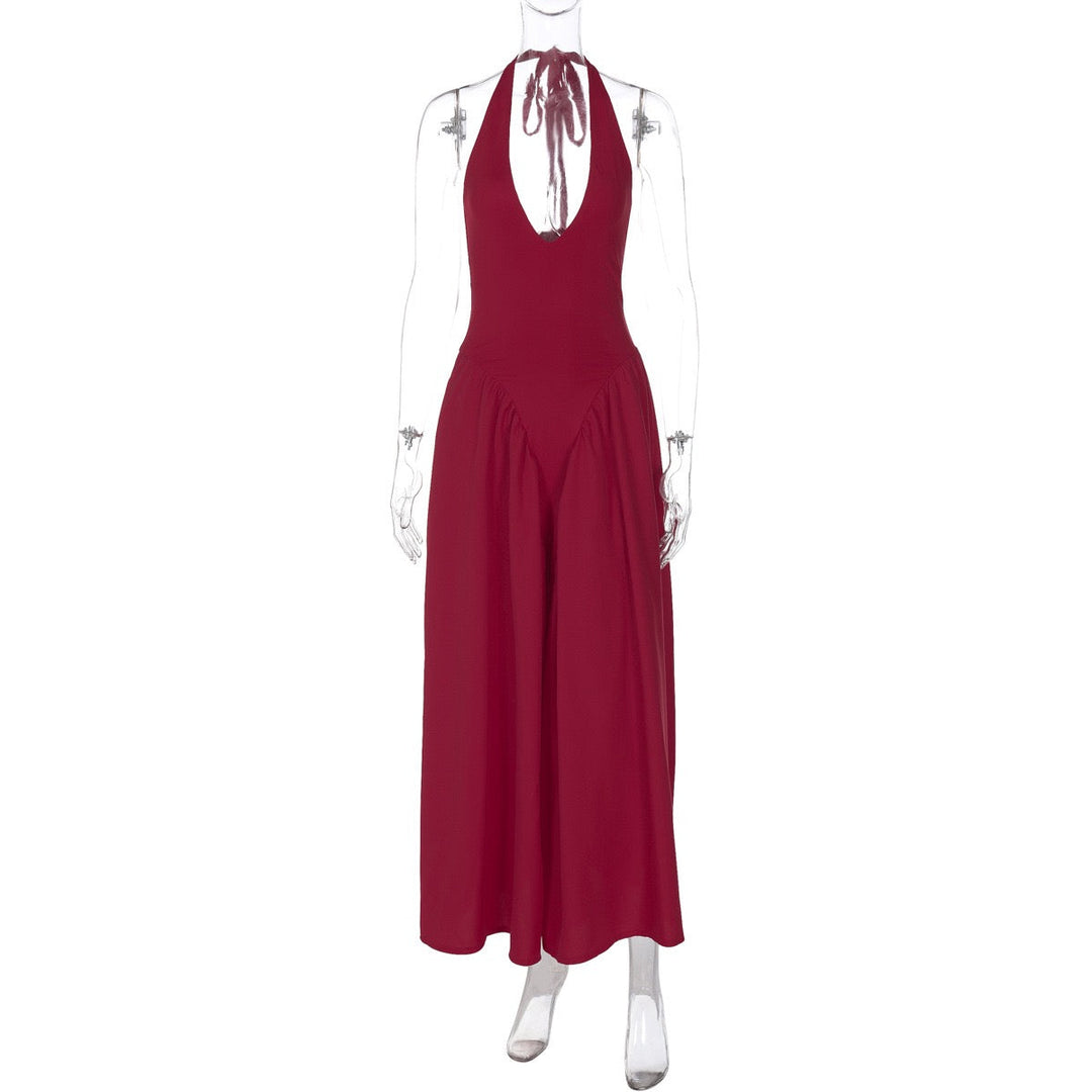 AMALIYA A-line maxi dress with a neck tie and open back