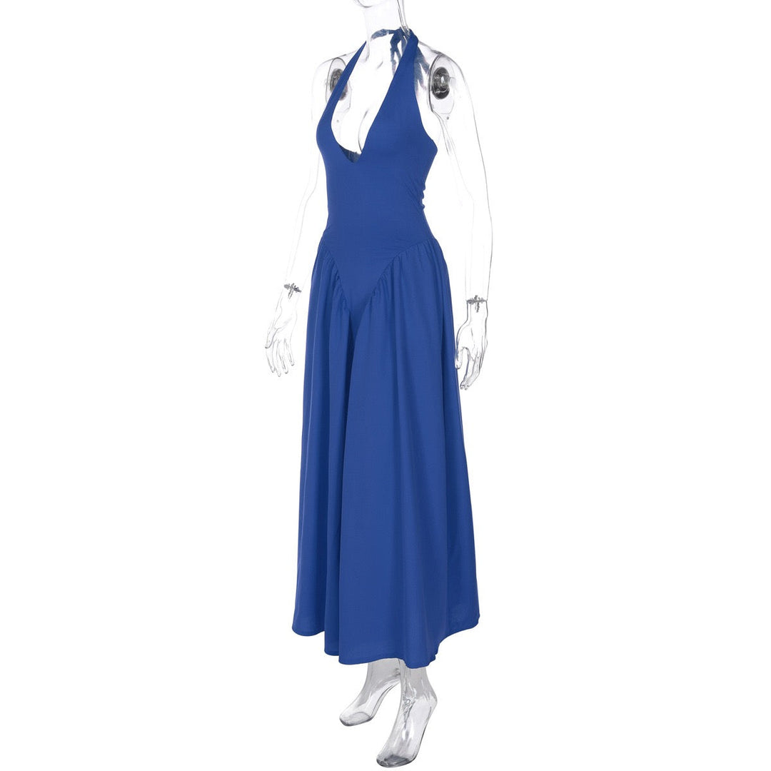 AMALIYA A-line maxi dress with a neck tie and open back