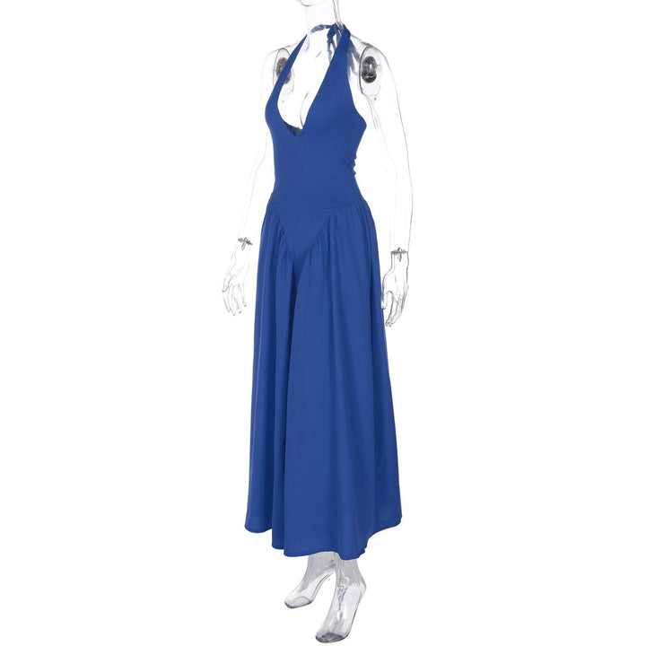 AMALIYA A-line maxi dress with a neck tie and open back