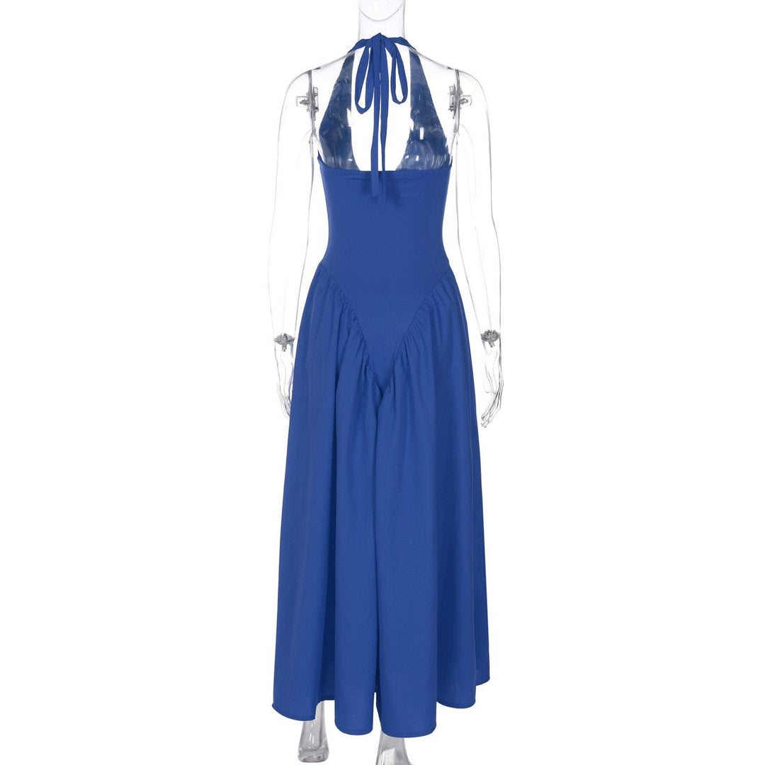 AMALIYA A-line maxi dress with a neck tie and open back
