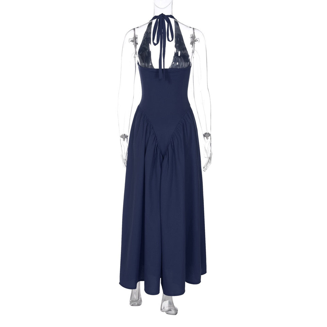 AMALIYA A-line maxi dress with a neck tie and open back