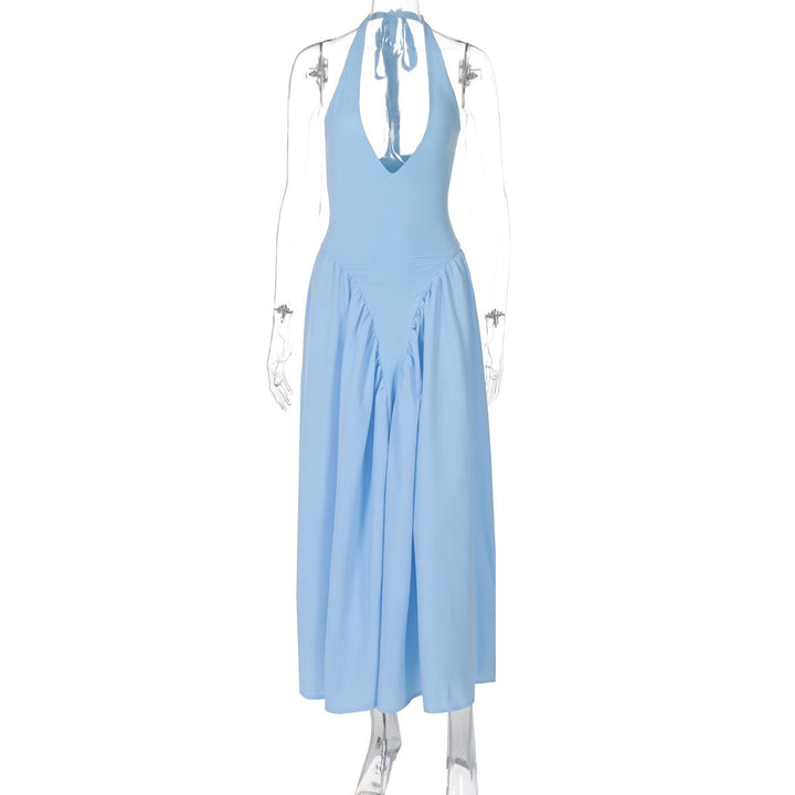 AMALIYA A-line maxi dress with a neck tie and open back
