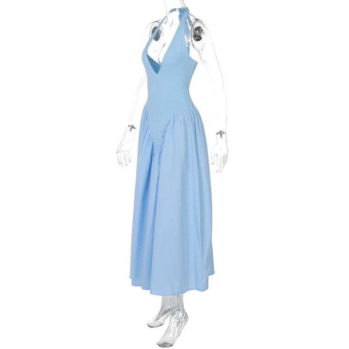 AMALIYA A-line maxi dress with a neck tie and open back