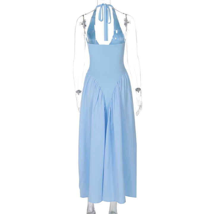 AMALIYA A-line maxi dress with a neck tie and open back