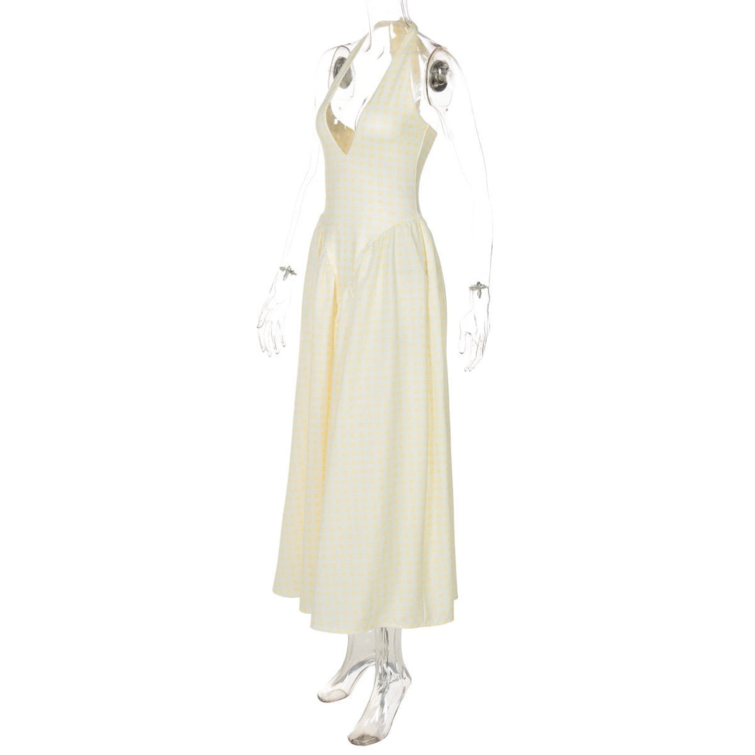 AMALIYA A-line maxi dress with a neck tie and open back