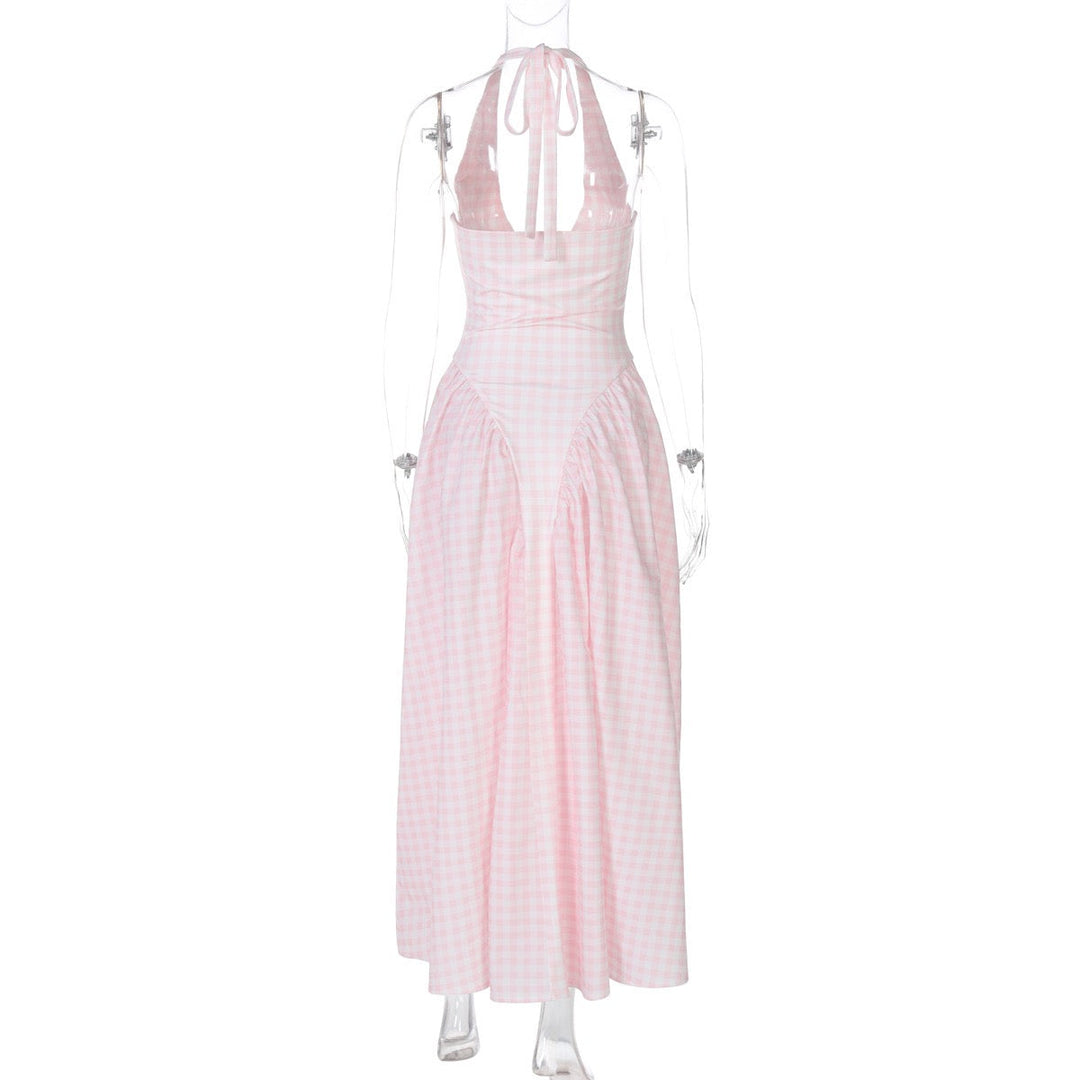 AMALIYA A-line maxi dress with a neck tie and open back