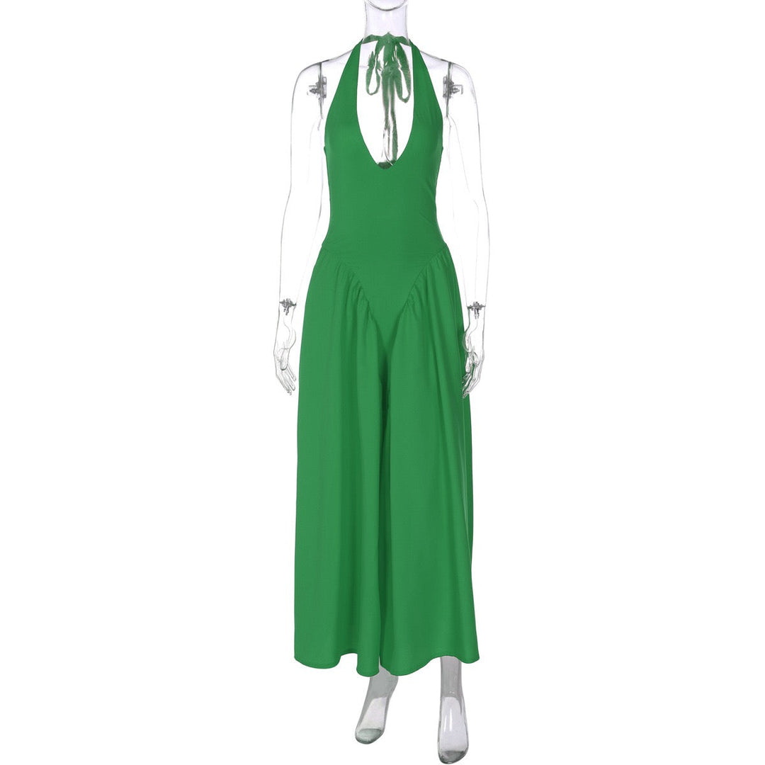 AMALIYA A-line maxi dress with a neck tie and open back