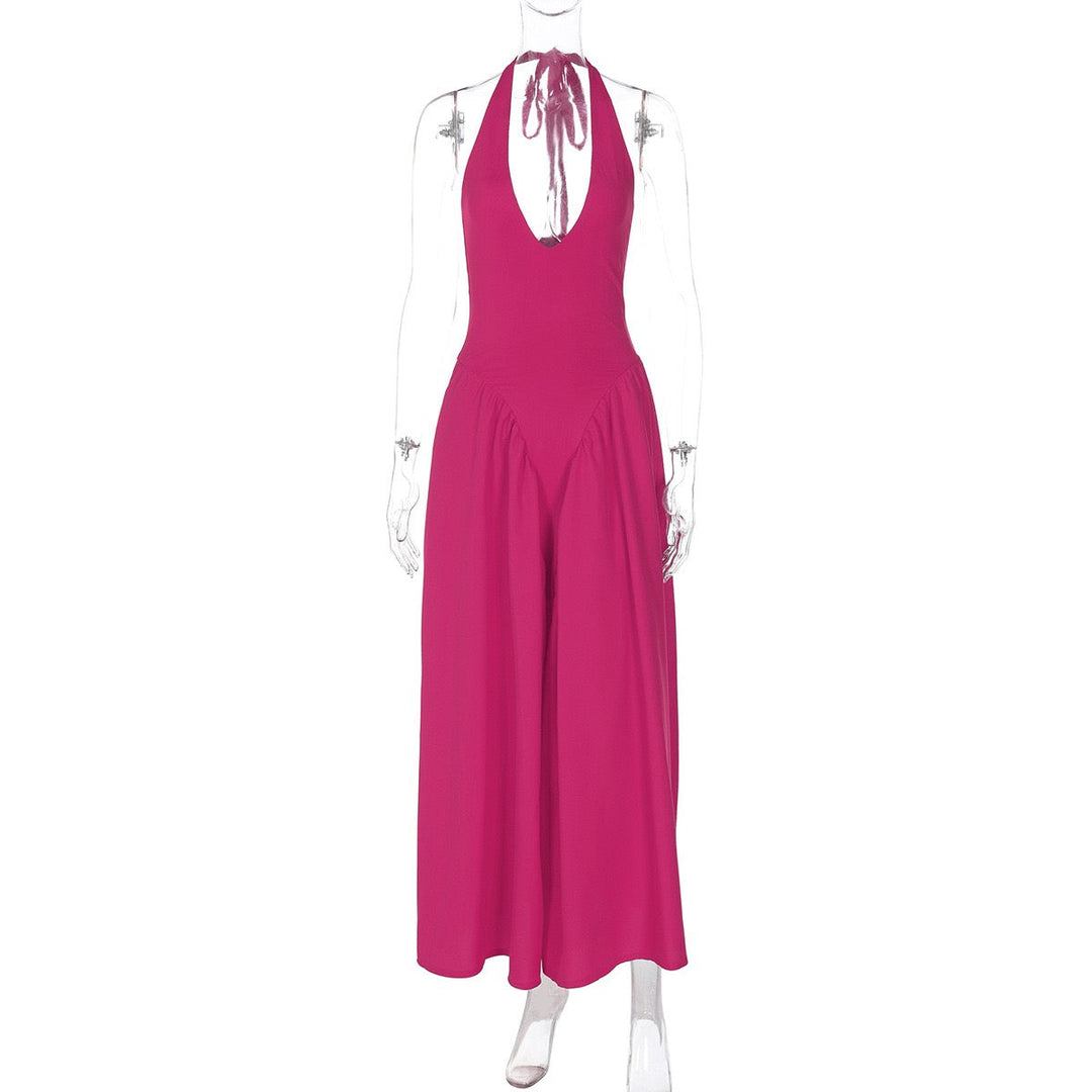 AMALIYA A-line maxi dress with a neck tie and open back