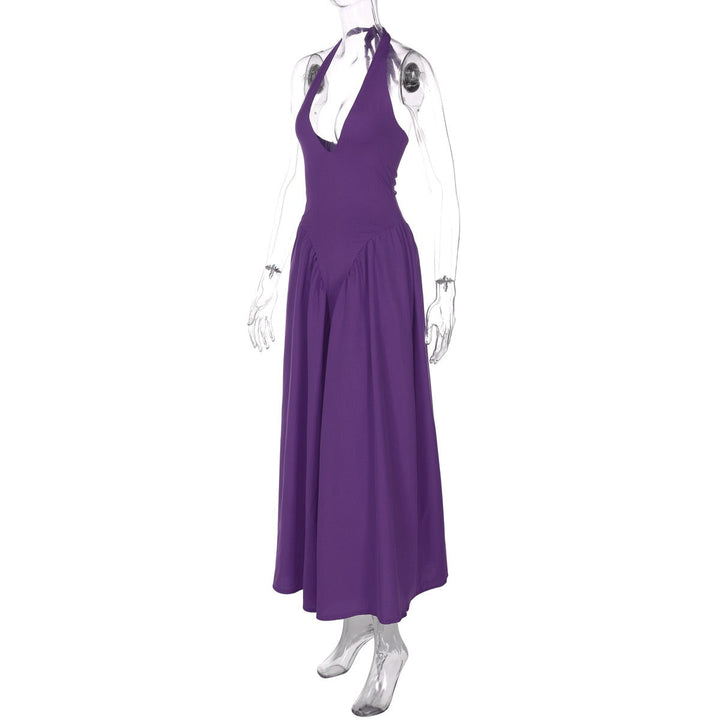 AMALIYA A-line maxi dress with a neck tie and open back