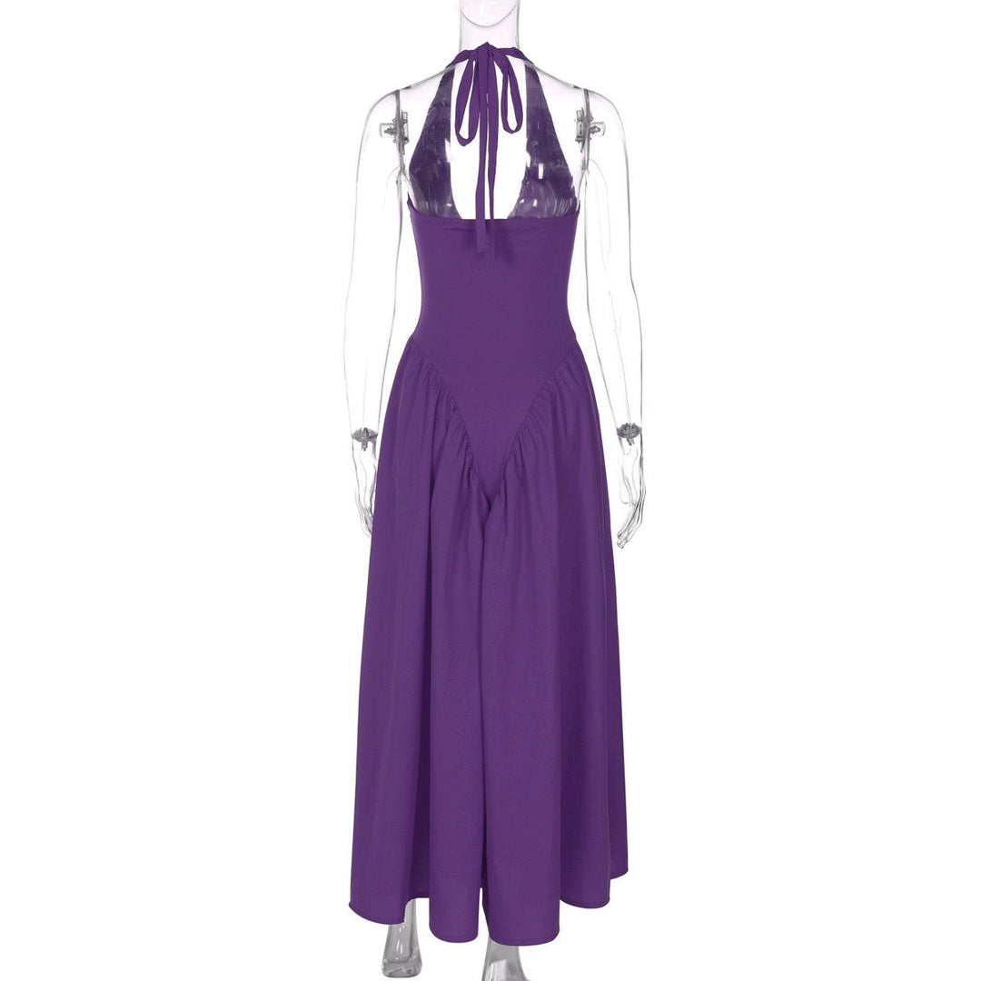AMALIYA A-line maxi dress with a neck tie and open back