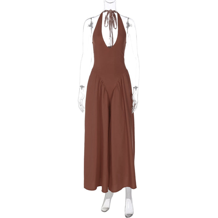 AMALIYA A-line maxi dress with a neck tie and open back
