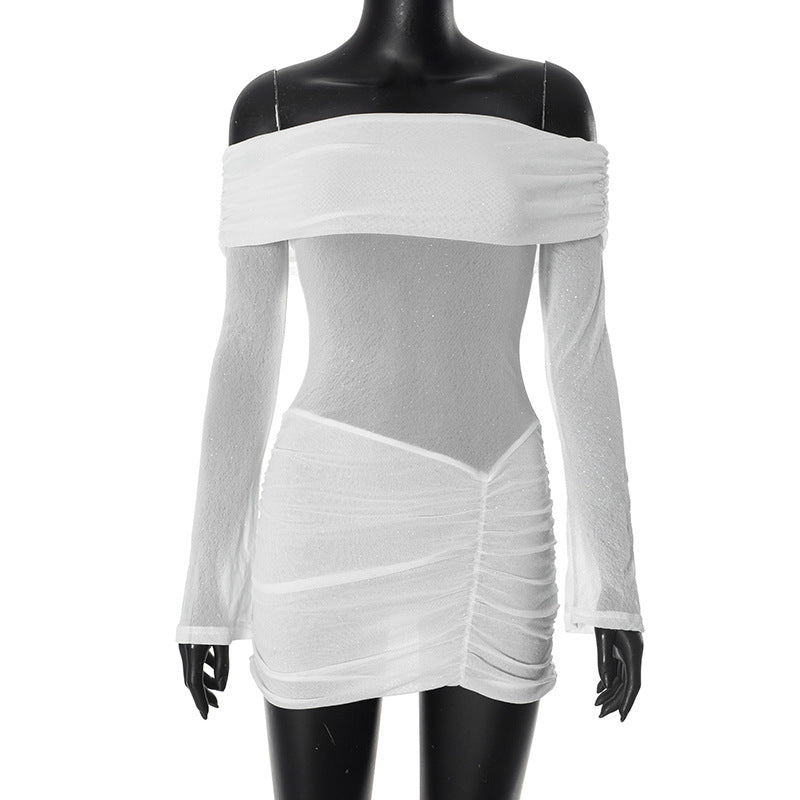 A-Line Mini Sequin Dress with Ruching and Off-Shoulder Design - Kiara