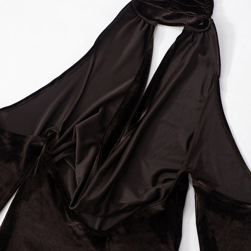 Velvet Mini Dress with Cutouts and Turtleneck Collar - Palmer