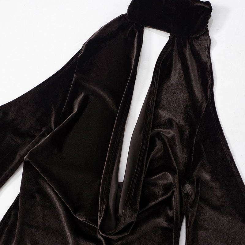 Velvet Mini Dress with Cutouts and Turtleneck Collar - Palmer