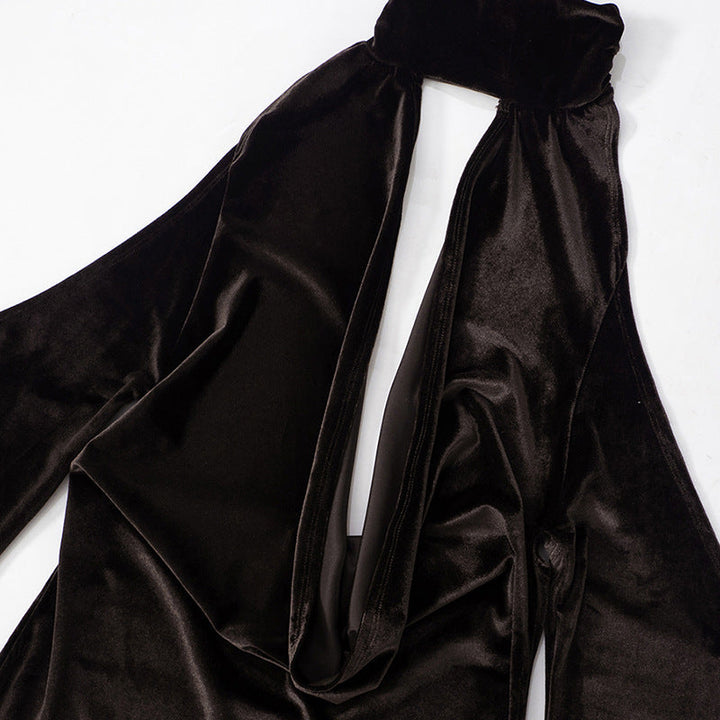 Velvet Mini Dress with Cutouts and Turtleneck Collar - Palmer