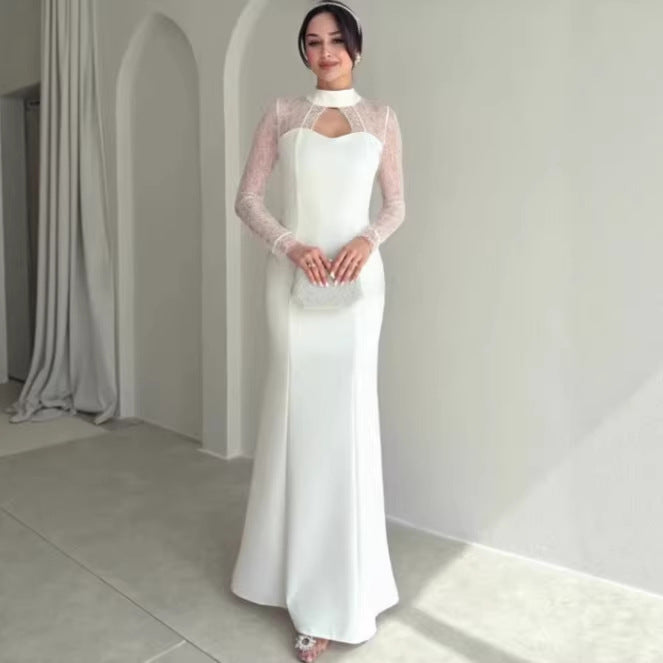 Daria elegant tailored maxi dress with a lace design