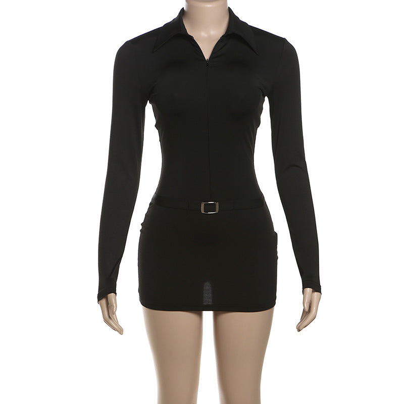 Fitted Mini Dress with Shaping and Flattering Fabric, Matching Belt Detail - Journey