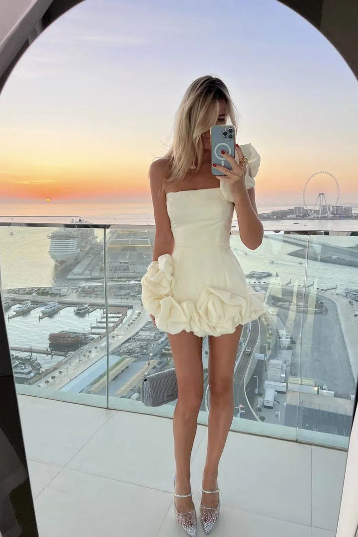 Mini Dress with Pleats and One-Shoulder Design - Florina