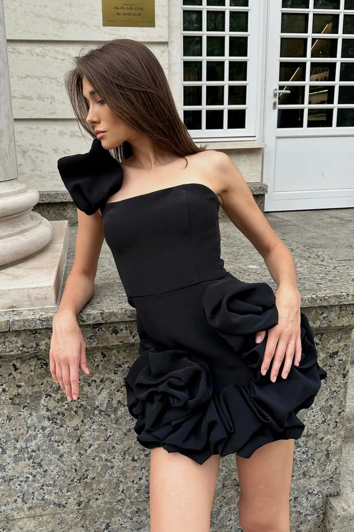 Mini Dress with Pleats and One-Shoulder Design - Florina