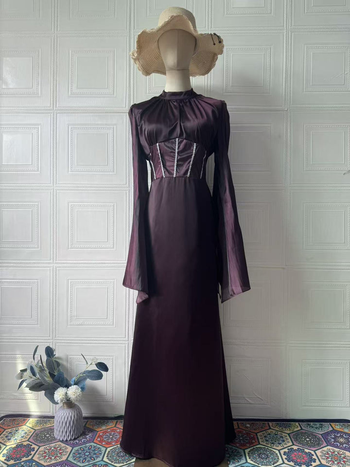 Atalia shiny chiffon dress with rhinestone detailing