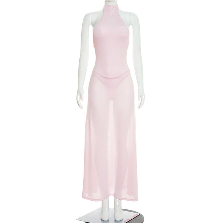 Halter-neck open-back maxi dress with a bodysuit design - PERLIN