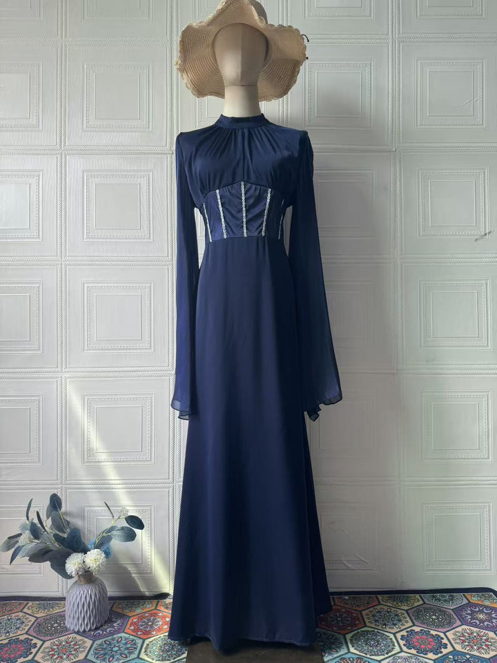 Atalia shiny chiffon dress with rhinestone detailing