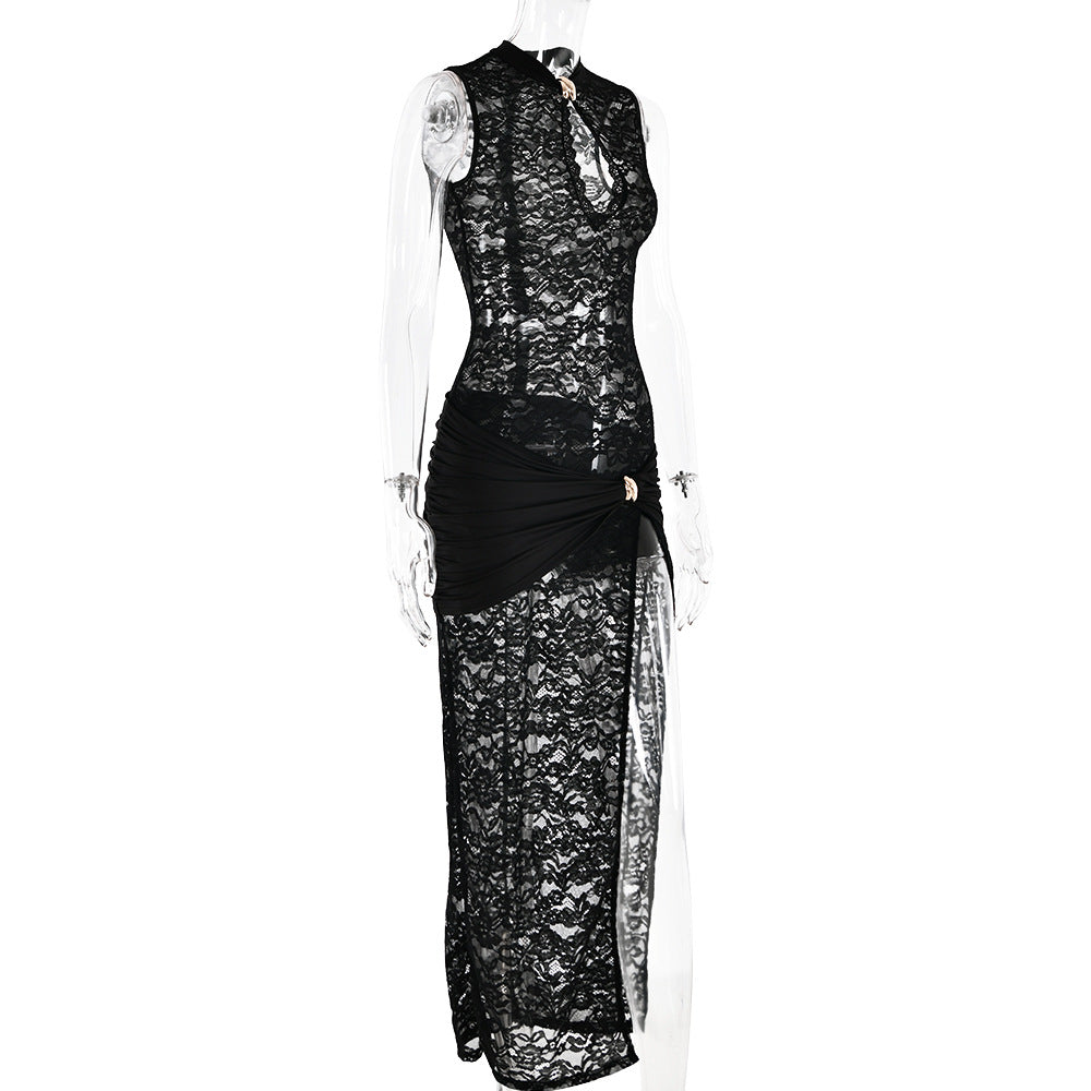 Lace Maxi Dress with Slit Design - Lola
